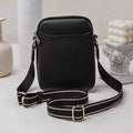 Solid colour PU mobile phone crossbody bag shown in beige, black, green, and khaki.