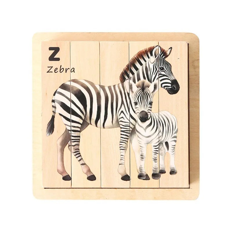 Wooden 3D puzzle panel for early childhood education with African animal or owl four-sided design