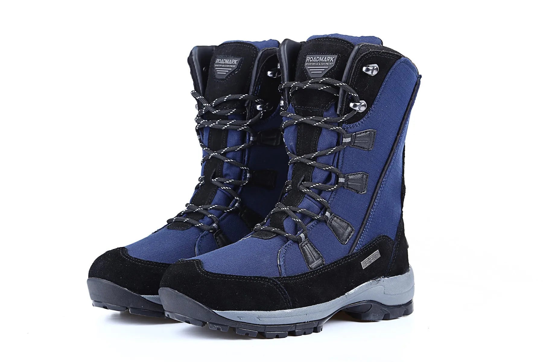 Women's genuine leather mid-calf snow boots in black with round toe and rubber non-slip sole