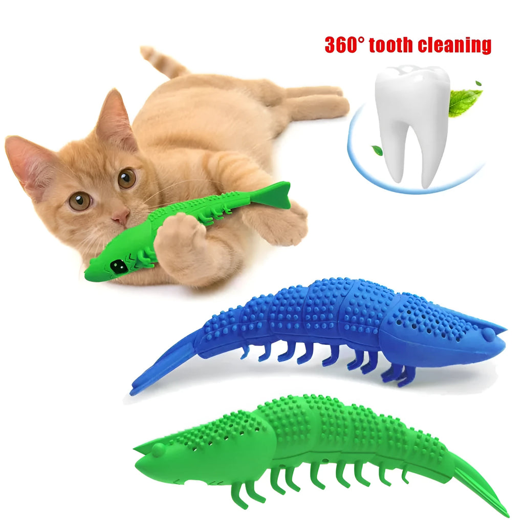Blue hard rubber catnip toy with bell for teeth cleaning and interactive play