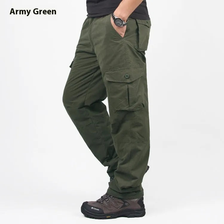 Men's thick wool-lined velvet cotton overalls in a loose straight-leg fit