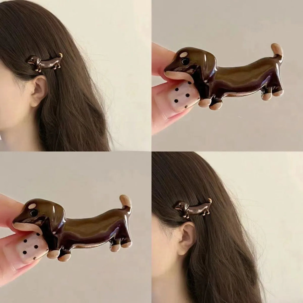 Dachshund dog hair barrettes with electroplated finish and delicate styling