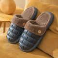 Pink and grey detachable EVA slippers with plush lining and a textured non-slip sole.