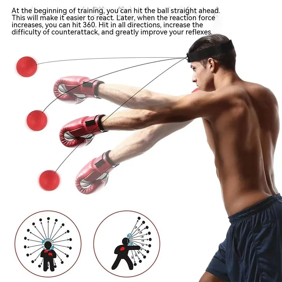 Head-mounted boxing reaction ball with adjustable headband and multiple ball options