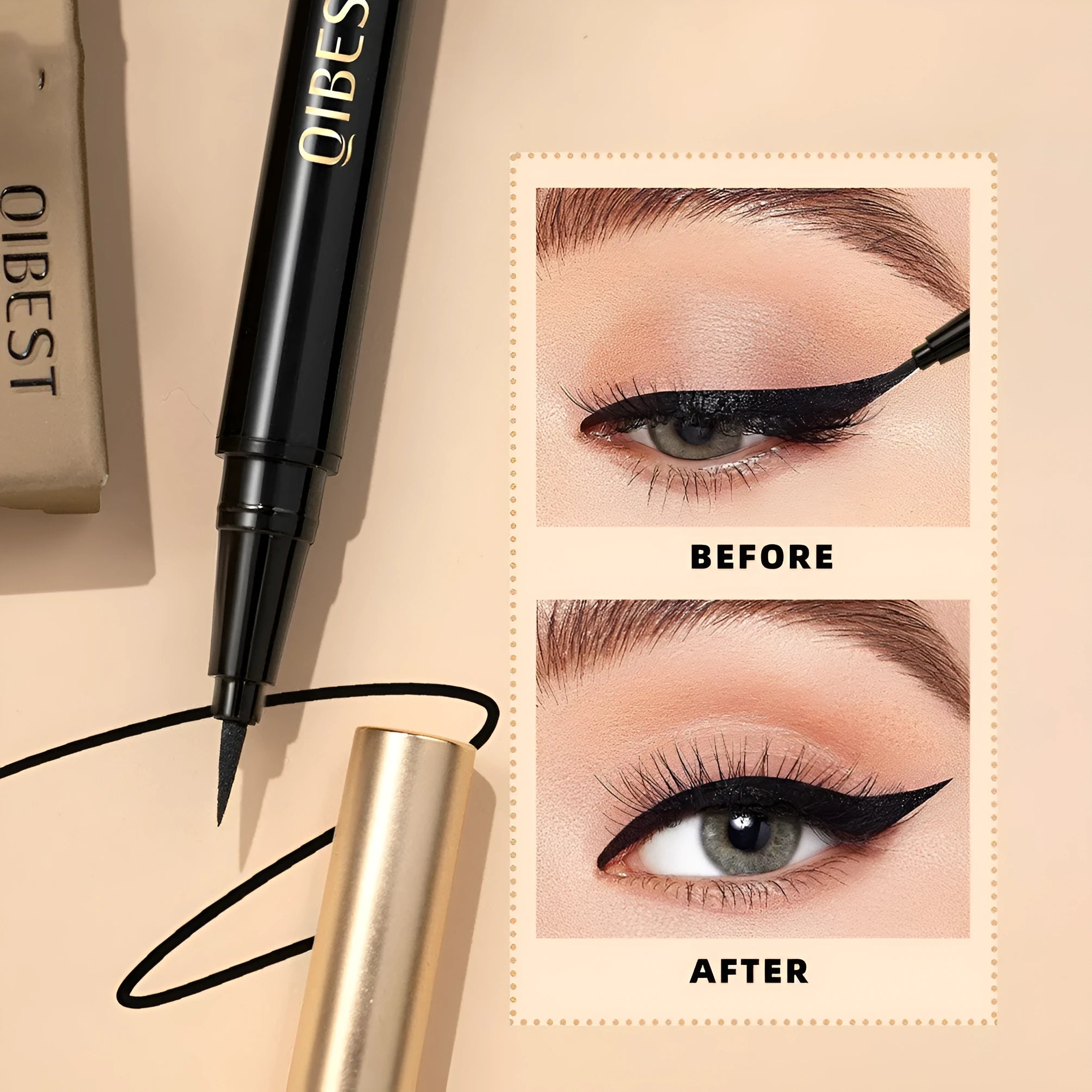Black waterproof liquid eyeliner pen with quick-drying smudge-proof formula