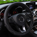 Black and red no-inner-ring PU leather elastic steering wheel cover for 37-38cm diameter wheels.