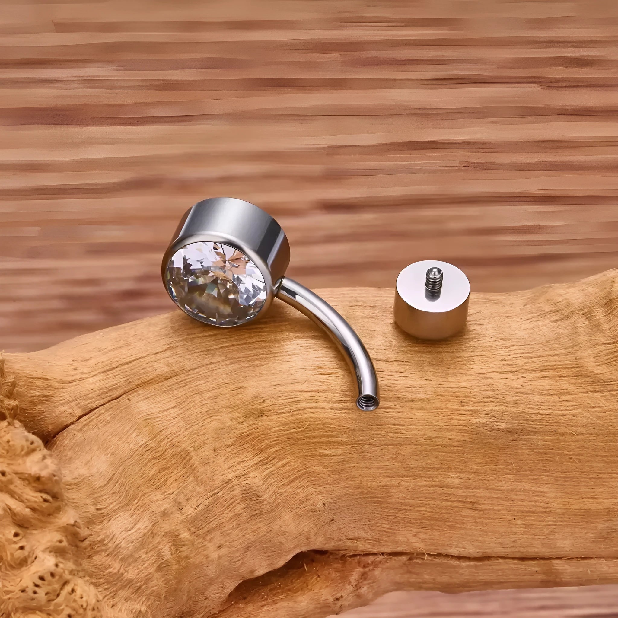 Titanium alloy navel piercing stud with double zircon decoration and internal thread closure in various colours