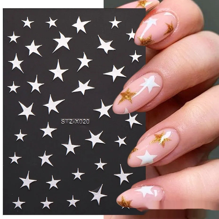 Cartoon nail art stickers with black and silver strip love pattern design