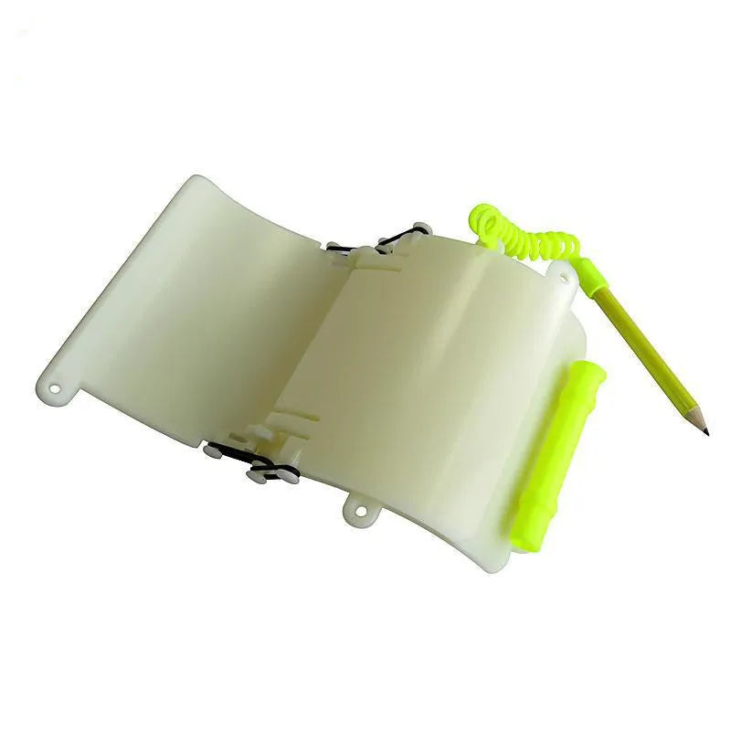 White luminous submersible writing board with pencil and spare O-ring for underwater communication
