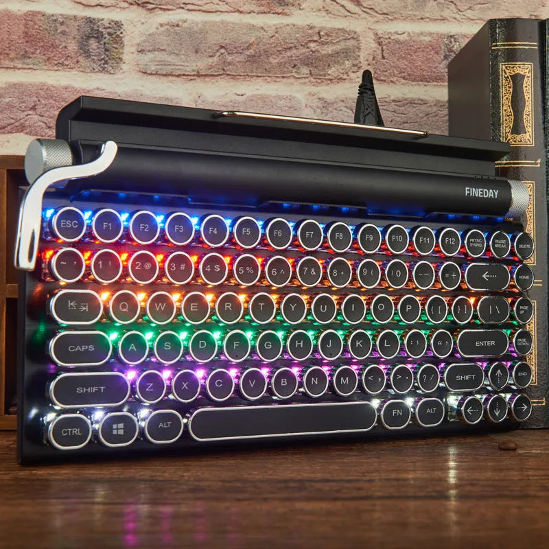 Black Dot retro mechanical keyboard with typewriter design, Bluetooth connectivity and seven-colour backlighting