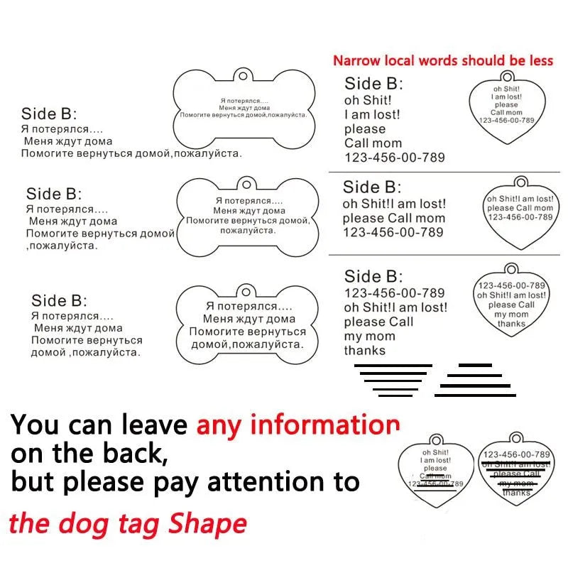 Stainless steel pet ID tag with natural zircon chain in black, blue, gold, or silver, styles A to J