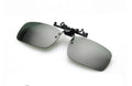 A polycarbonate sunglasses clip for prescription glasses, shown in large and small frame sizes with grey, dark green, and night vision lens options.