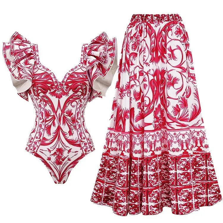 Women's printed one-piece swimsuit in polyester available in multiple colours and sizes