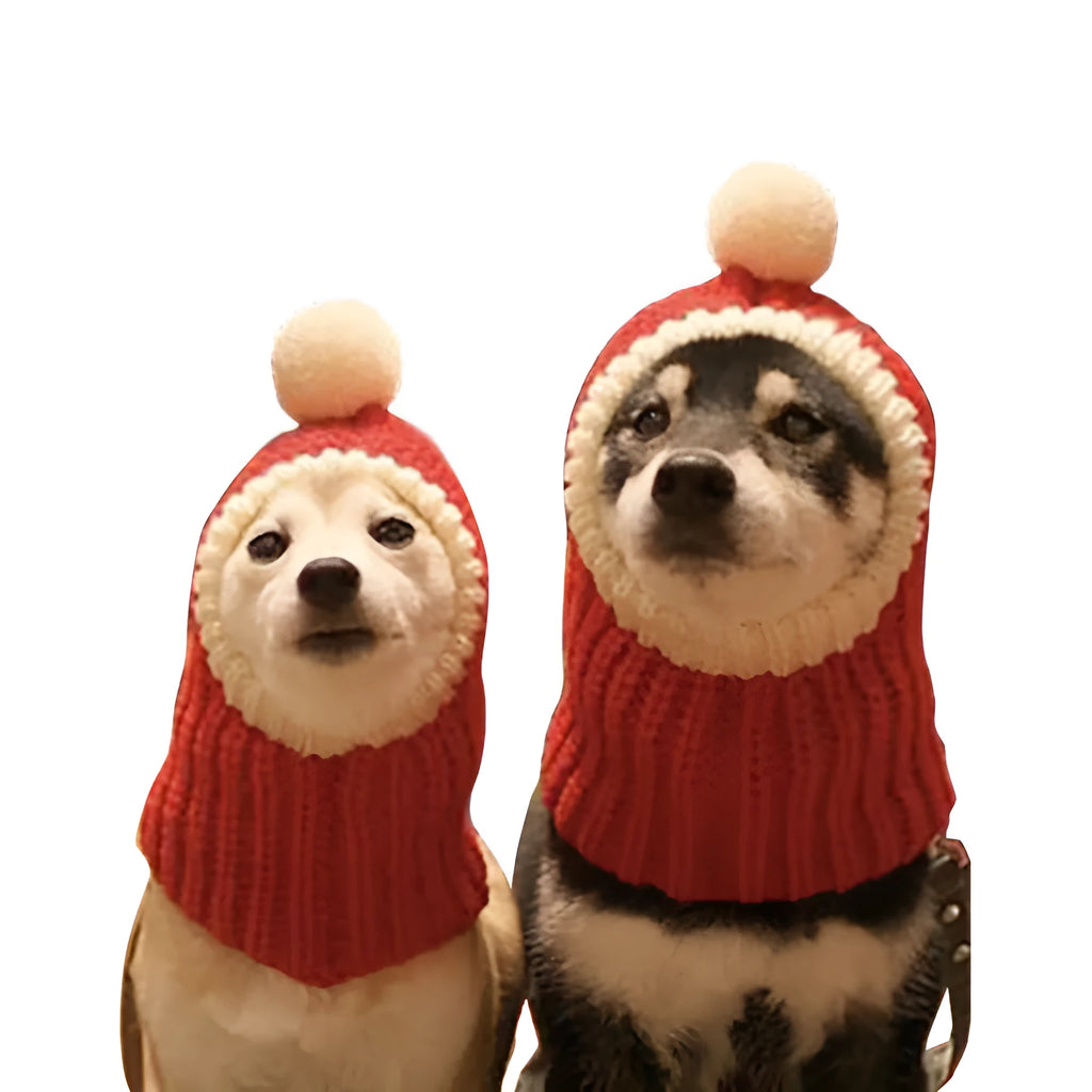 Red wool dog headgear with tie-dye pattern for Halloween and Christmas, available in sizes S, M, and L.