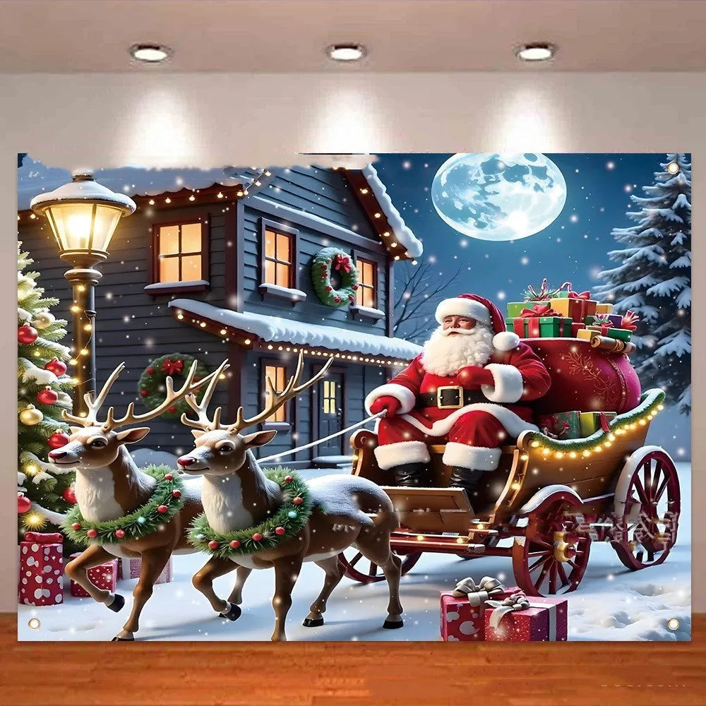 Santa Claus Christmas banner measuring 210 by 150 cm made from polyester fabric