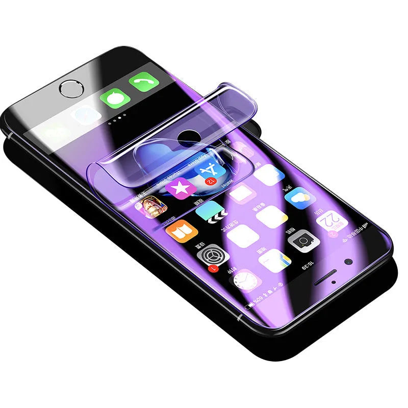 Purple Light Hydraulic Film screen protector for curved Samsung phones on packaging