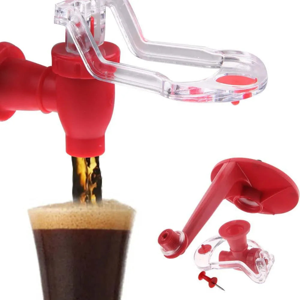 Red Magic Tap soda dispenser attached to inverted 2-litre bottle