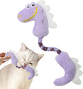 Four-piece cat toy bundle showing chew toy, plush mouse, fish, and bunny in pink, purple, and yellow colours.