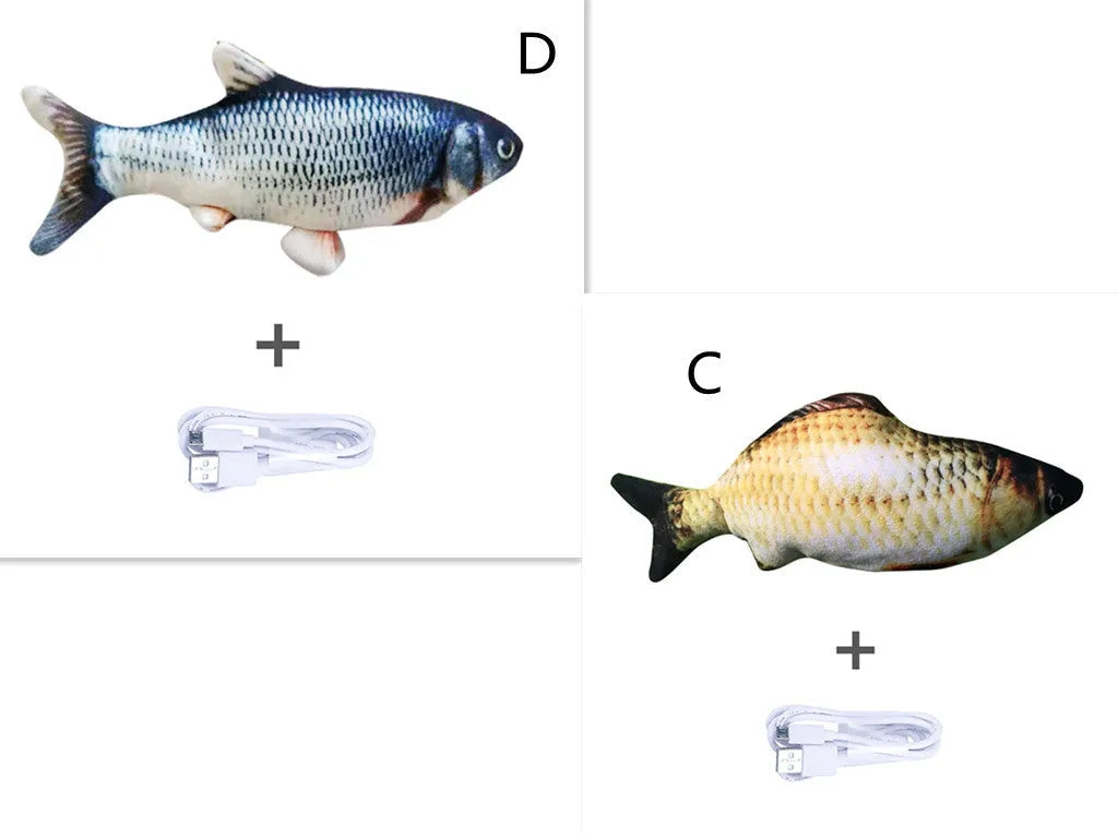 30cm electronic jumping fish cat toy with USB cable in multicolour fish designs