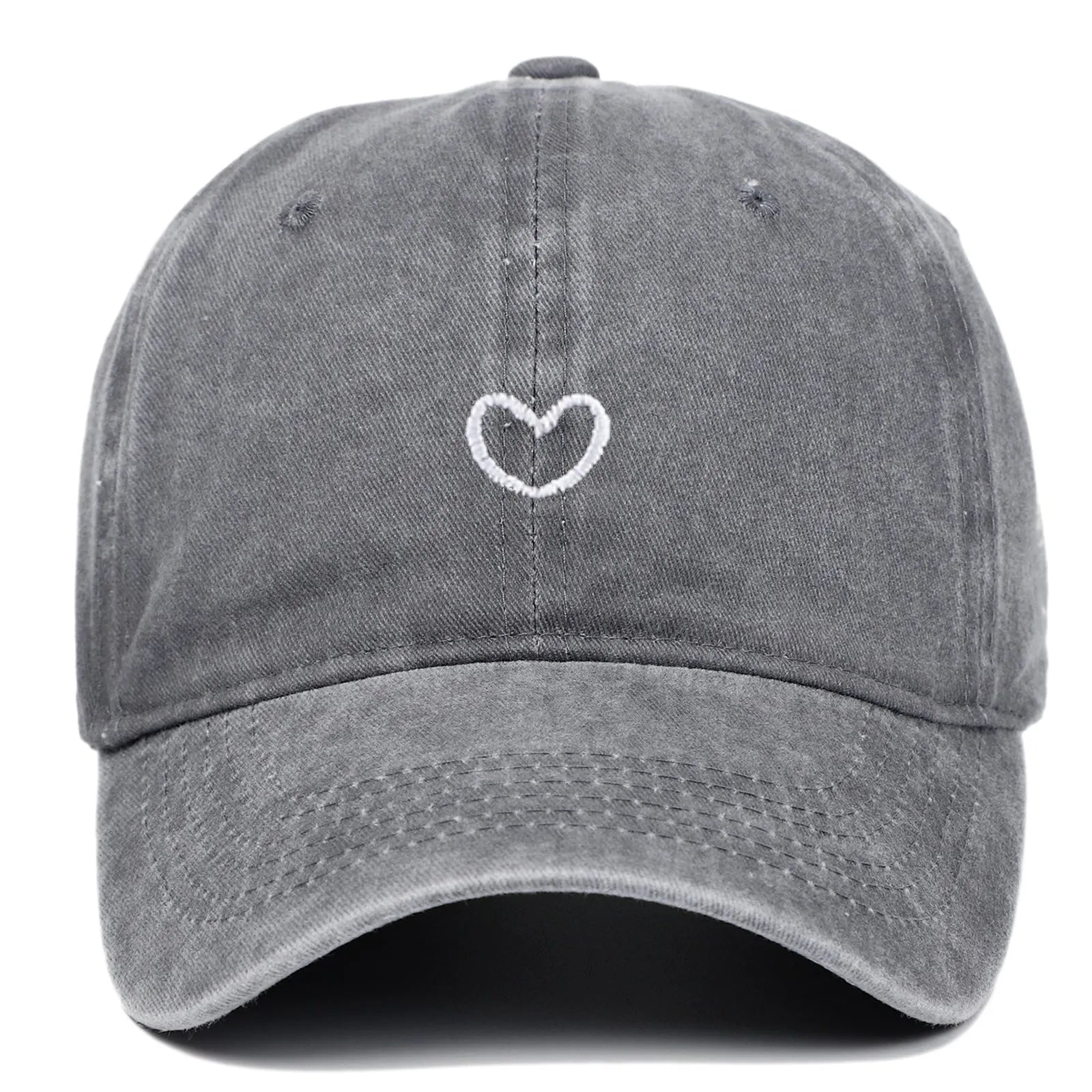Retro-style cotton baseball cap with embroidered 'love' word, shown in an adjustable size.