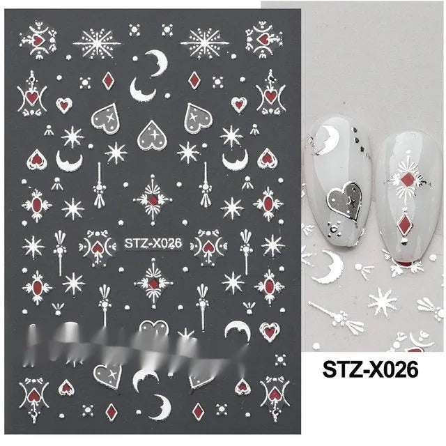 Cartoon nail art stickers with black and silver strip love pattern design