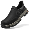 Men's round-toe casual shoes in black, dark brown and grey colours with rubber soles