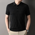 Man wearing a thin green Ice Silk lyocell short sleeve T-shirt with a regular fit.