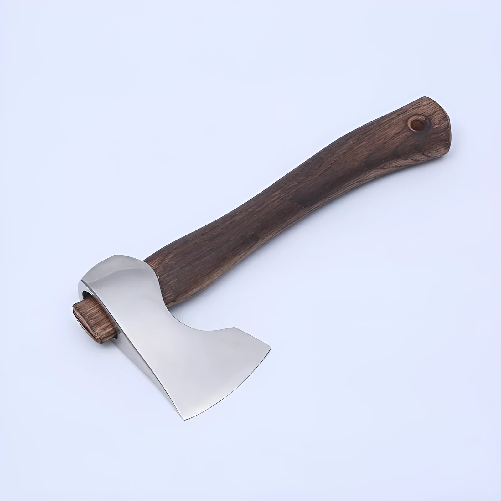 Camping axe with high carbon steel head and wooden handle for outdoor wood chopping