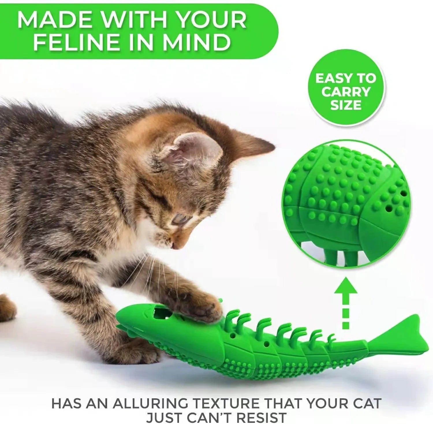 Blue hard rubber catnip toy with bell for teeth cleaning and interactive play