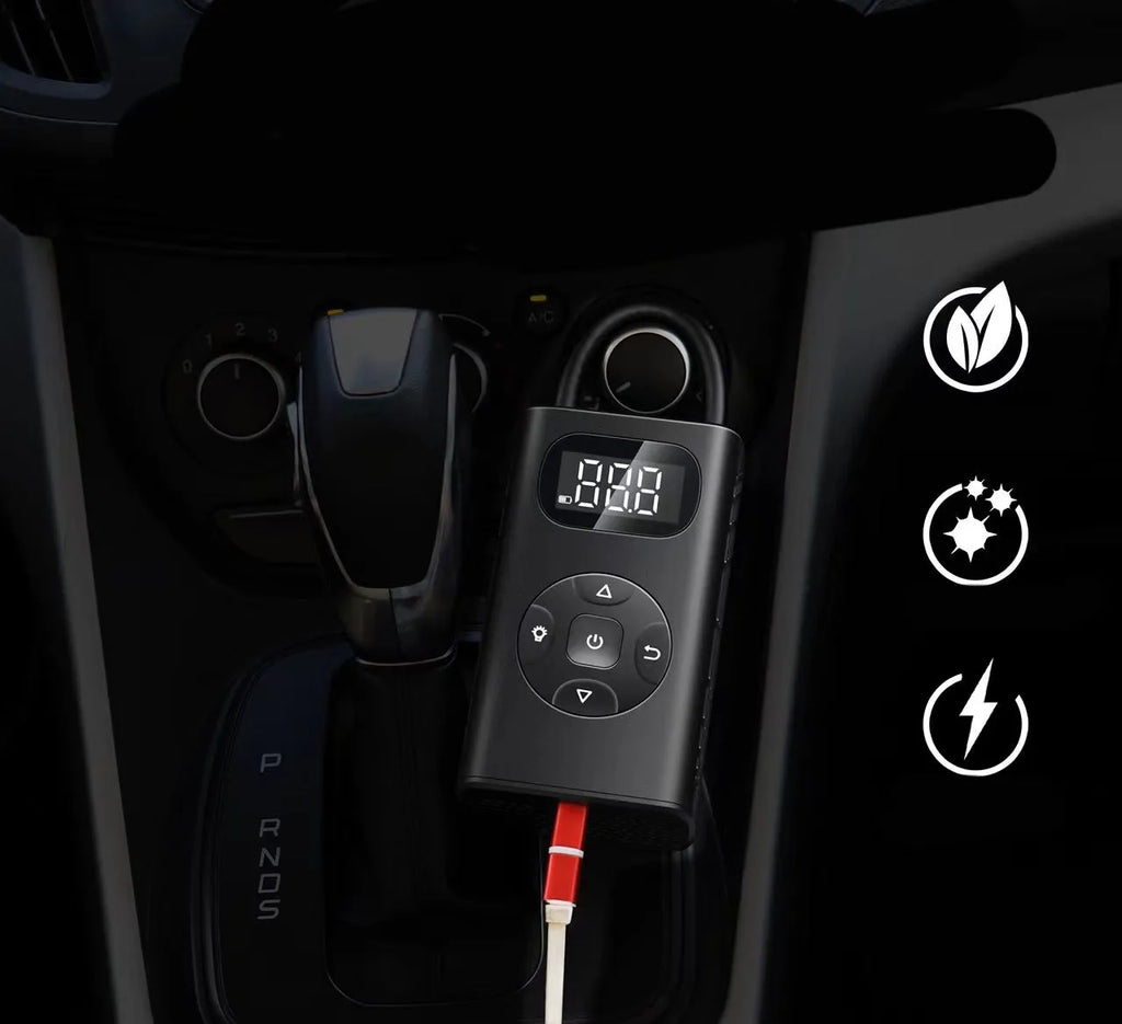 Black aviation aluminium portable electric tyre inflator with digital display and 16cm hose