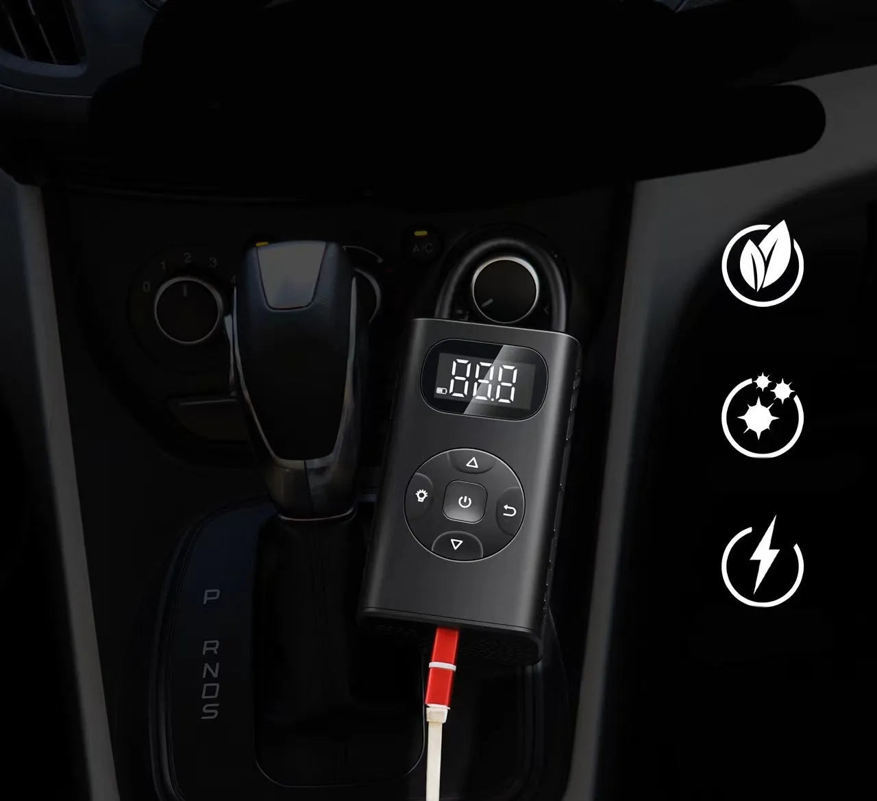 Black aviation aluminium portable electric tyre inflator with digital display and 16cm hose
