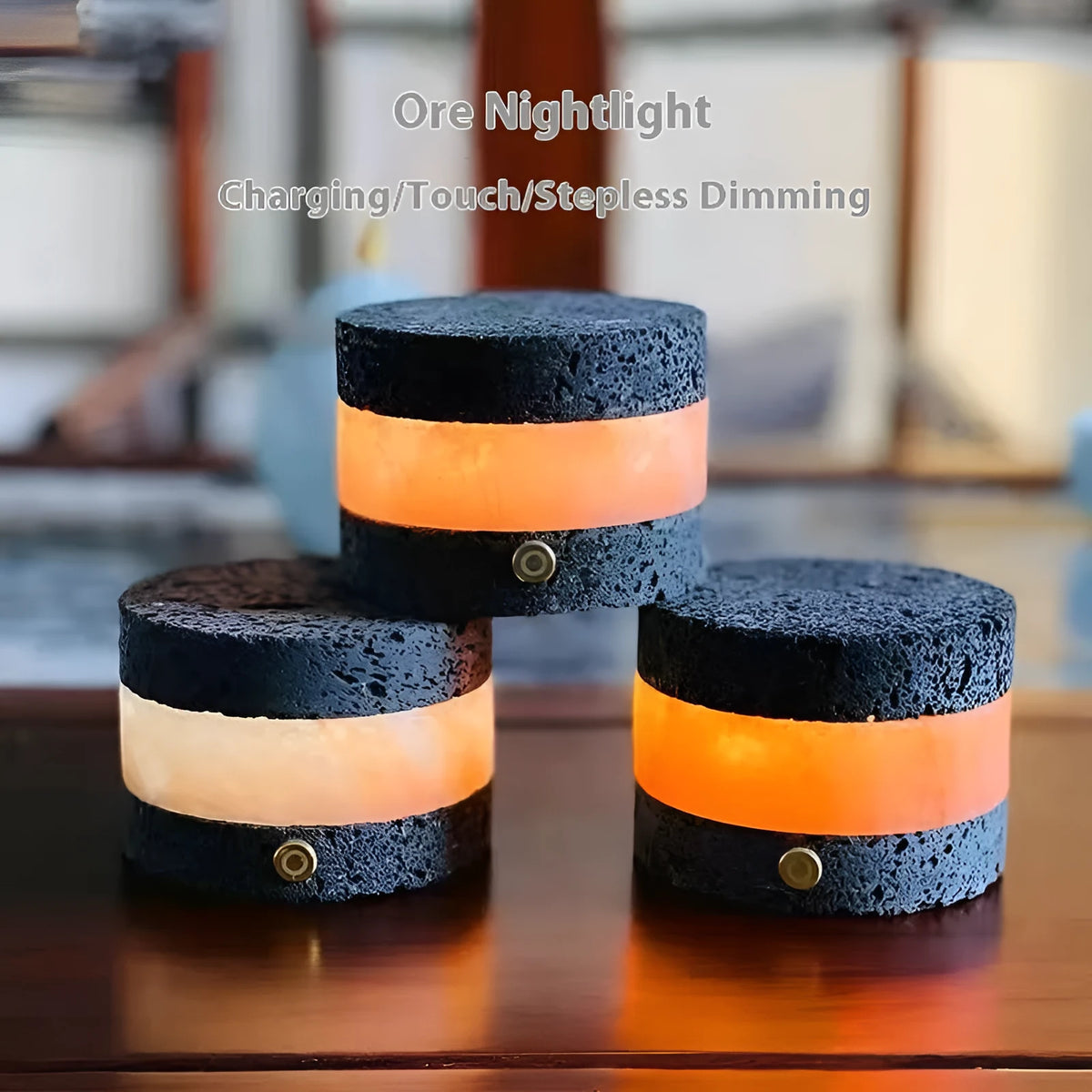 Orange volcanic rock USB night light with essential oil diffuser measuring 9cm by 7.5cm