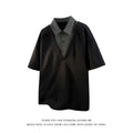 Men's black thin Spandex polo shirt sweater with a Heavy Henry collar and short sleeves.