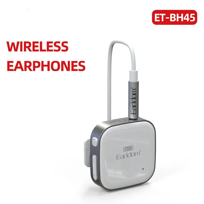 Bluetooth lavalier headset clipped to clothing showing wireless design