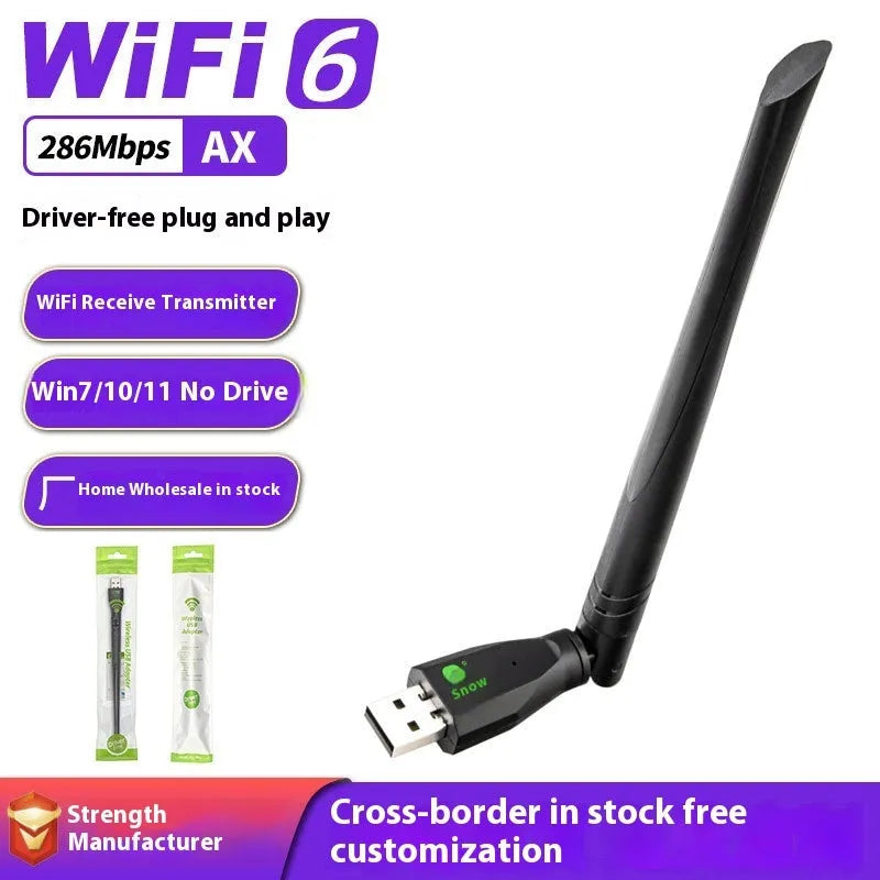 Black USB WiFi6 wireless network card for computer connectivity