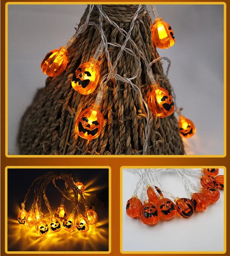 Halloween LED string lights with pumpkin ghost bat spider lantern decorations on 1.2m battery-powered string