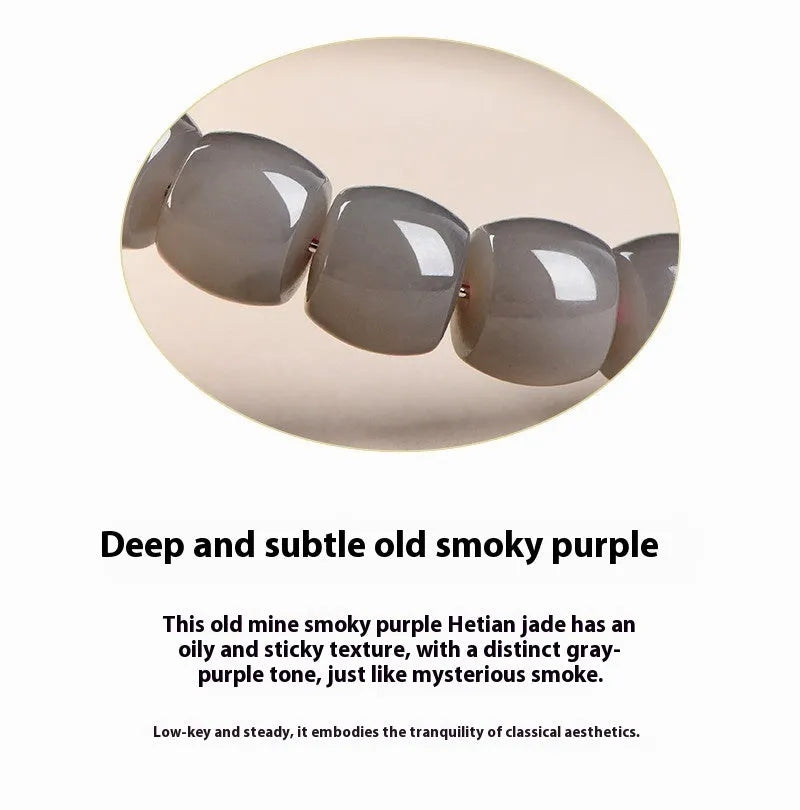 Natural smokey violet Hetian jade bracelet with straight cut 8x9mm beads