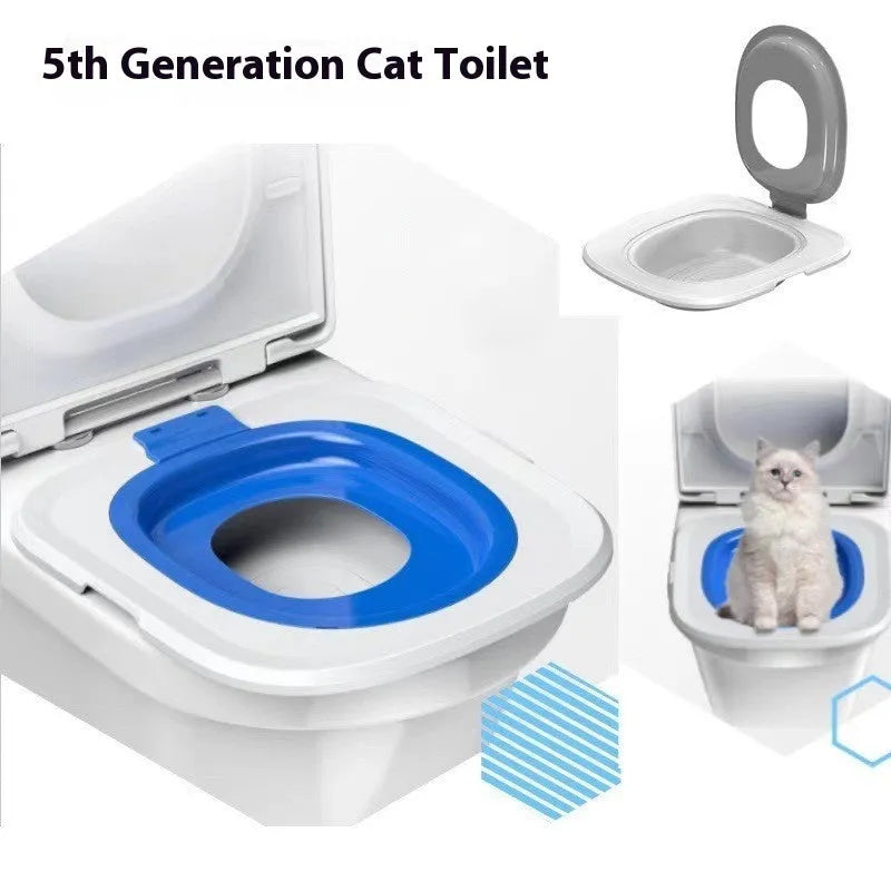 Fifth generation grey cat toilet trainer with high sides on a white background.