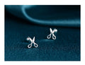 S999 pure silver screw style ear nails with mini scissors design for women