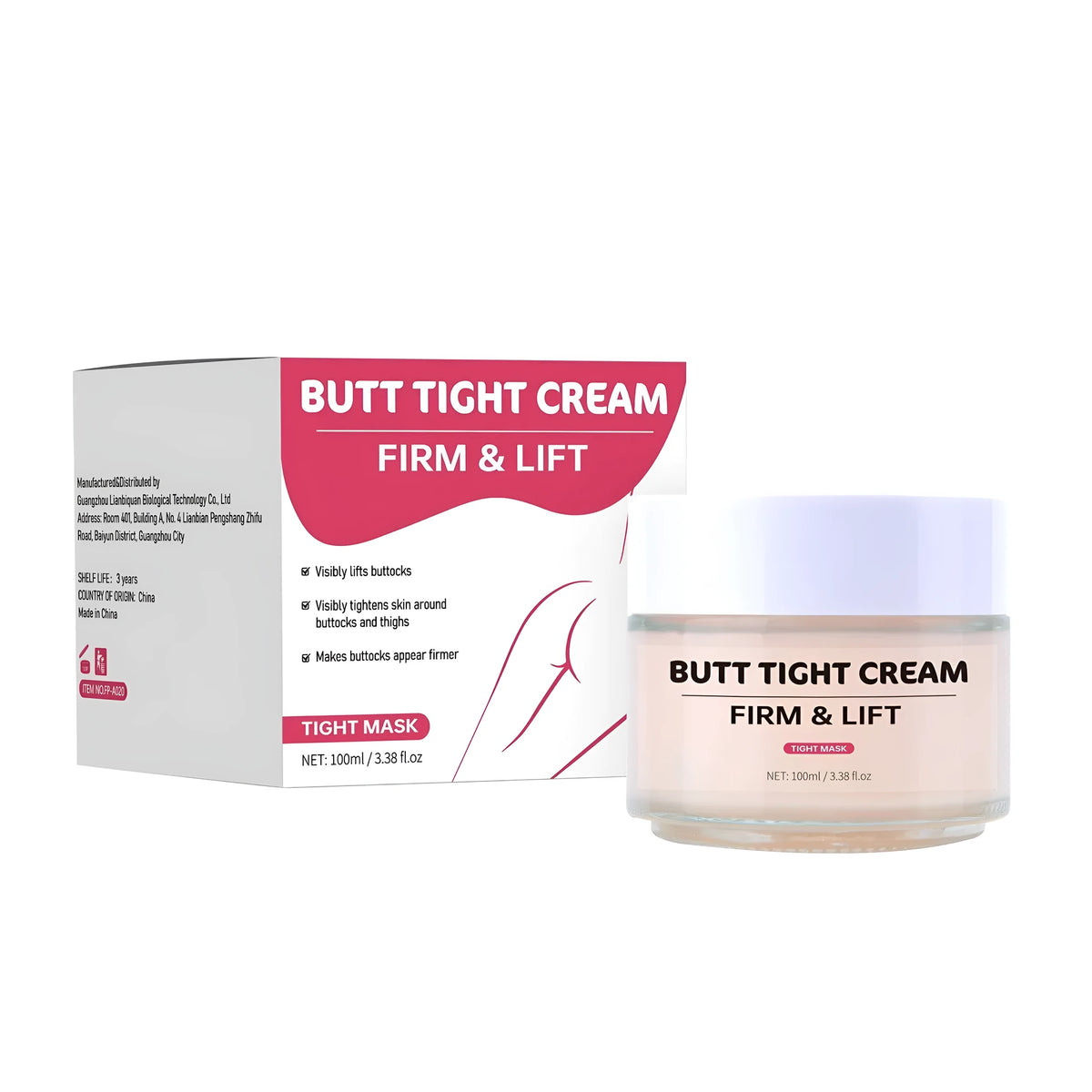 100ml container of FP-A020 hip tightening cream for nourishing and firming skin on hips and thighs.