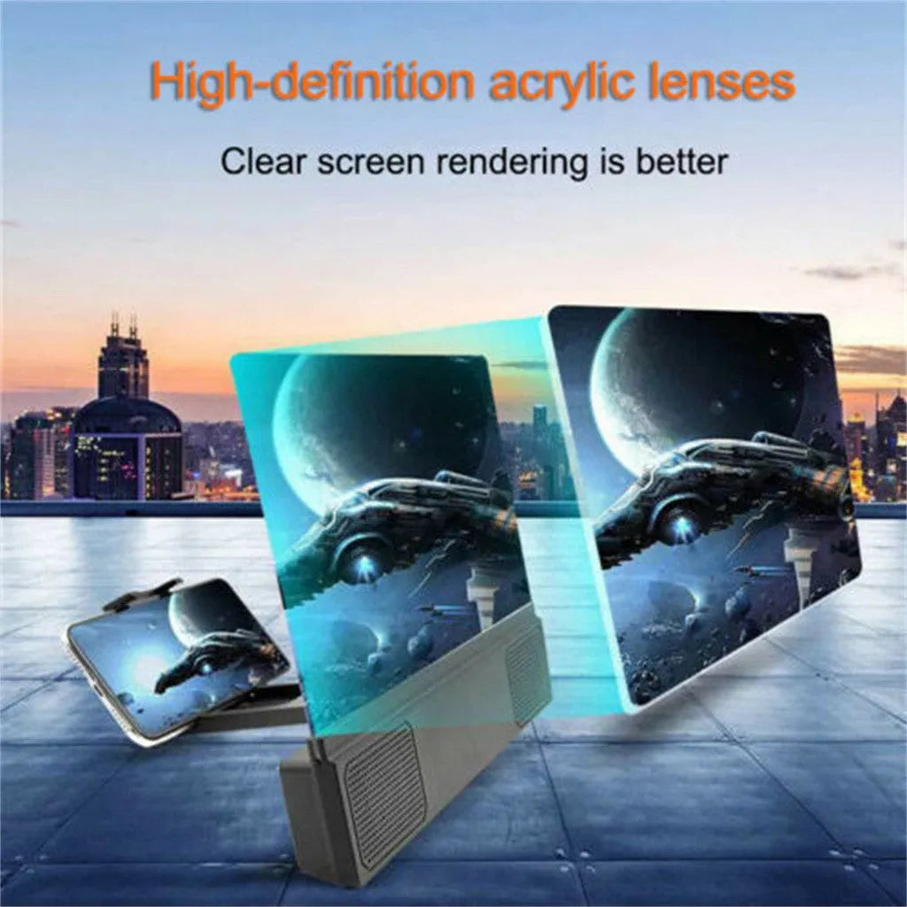 12-inch foldable mobile phone screen amplifier with built-in speakers and adjustable gooseneck