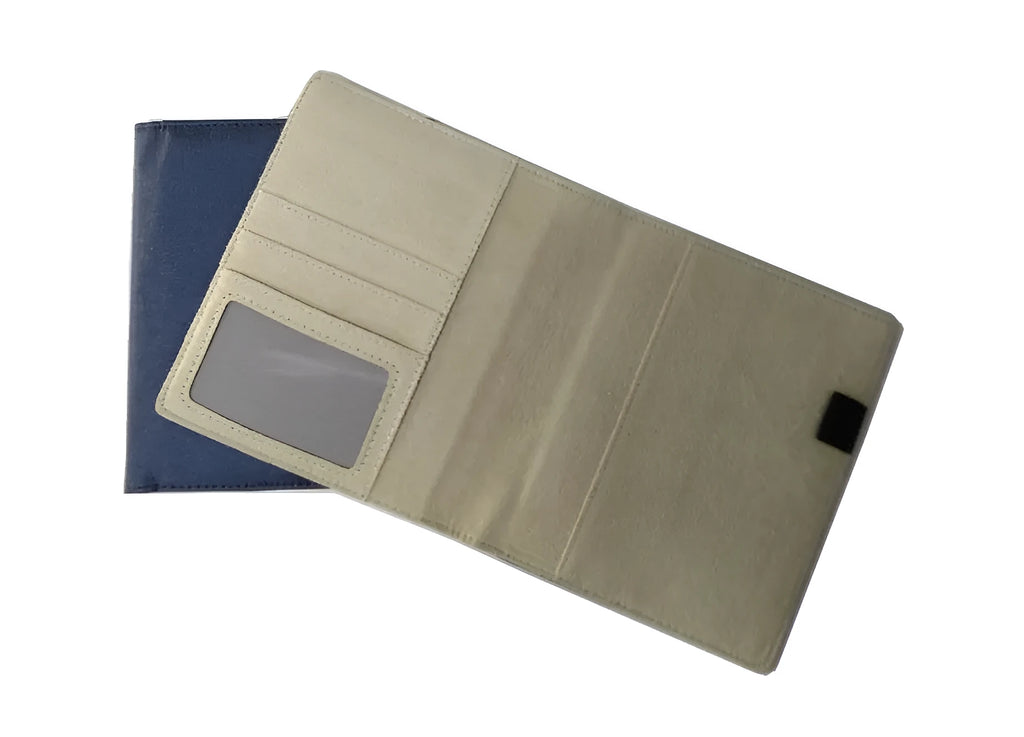 Blue imitation leather PU notebook shell for A5 notebooks measuring 18.5 by 15.5 centimetres