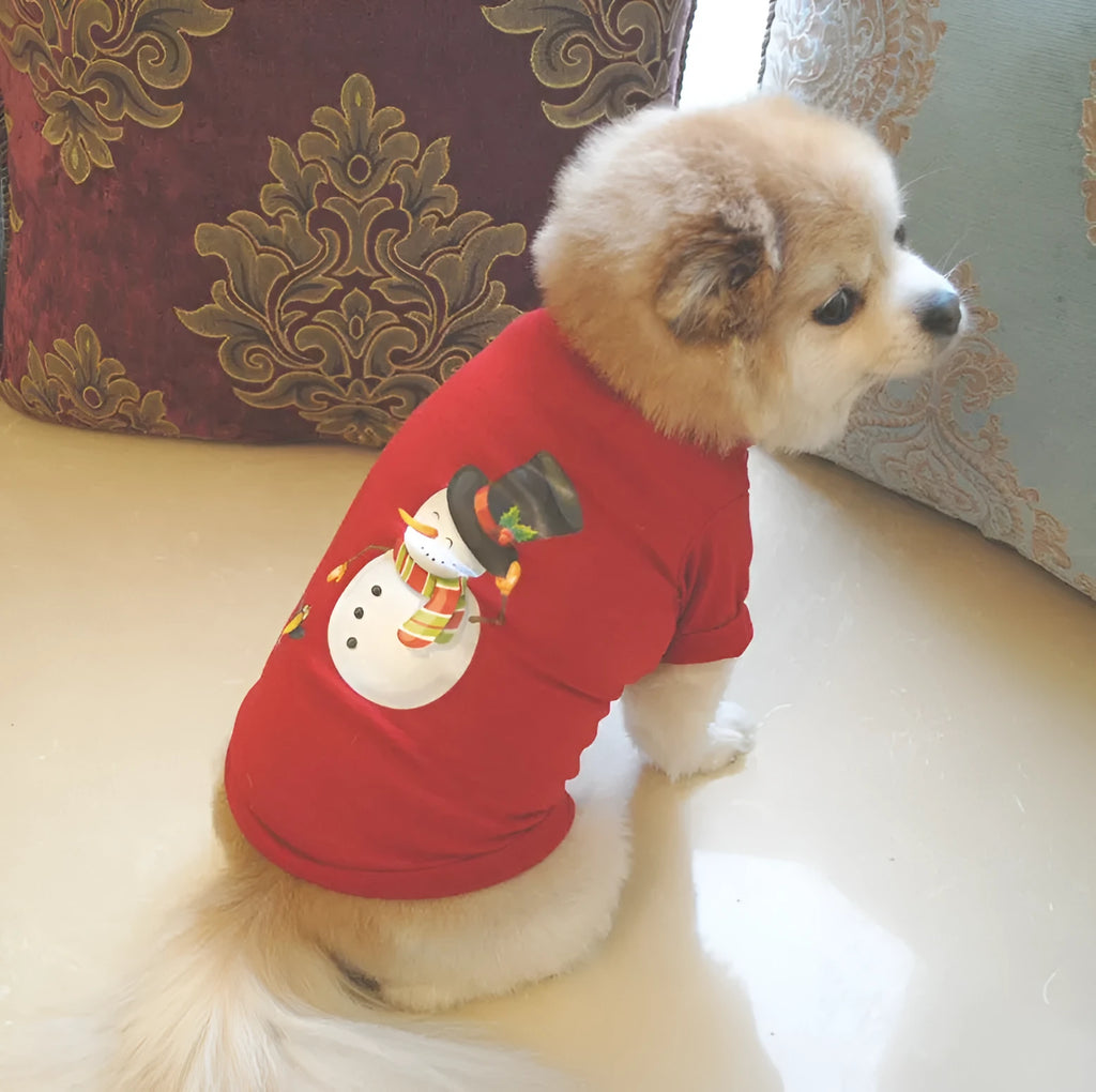 Dog Christmas costume sweatshirt vest in cotton, t-shirt style, shown in one of eight colours and sizes XS to L.
