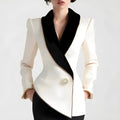 Women's beige irregular hem long sleeve coat with pearl button front fastening