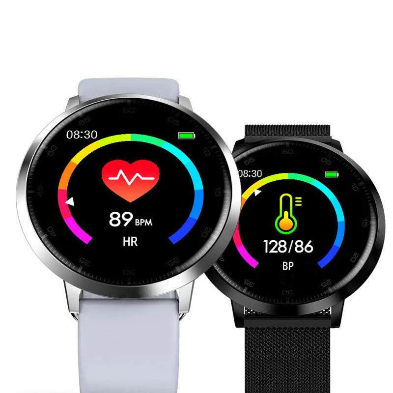 Ultra-thin waterproof smart health bracelet with touch screen display on silicone wrist strap