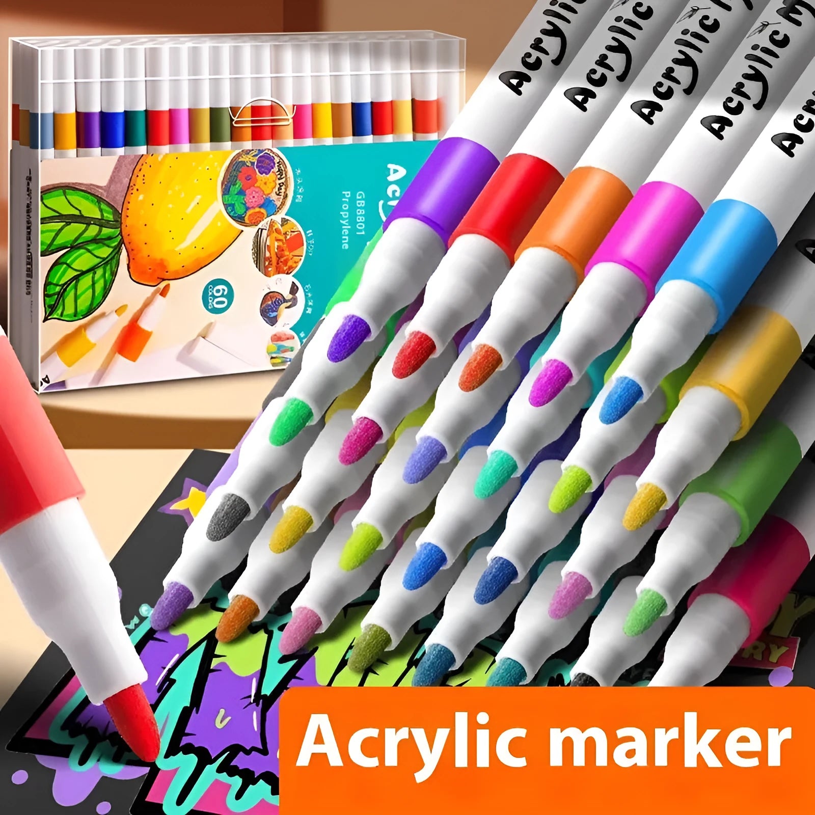 Plastic acrylic marker pen set with multicolour options in packaging box