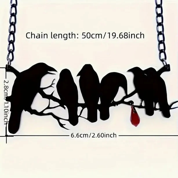 Black gothic crow pendant necklace on cross chain with electroplated alloy construction