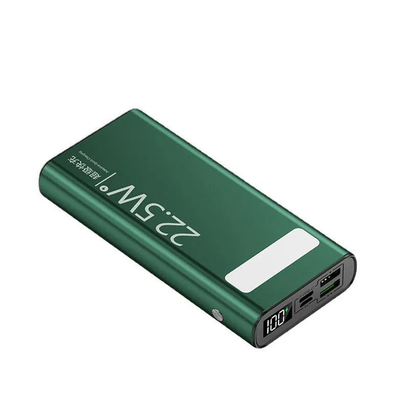 Alloy power bank with LCD display showing battery percentage, available in four colours