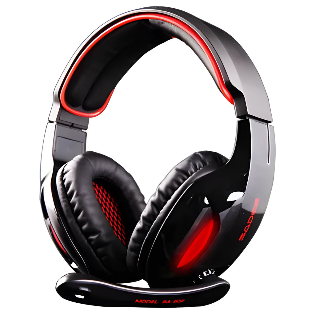 Black SADES SA902 gaming headset with USB plug, RGB lights, and adjustable microphone