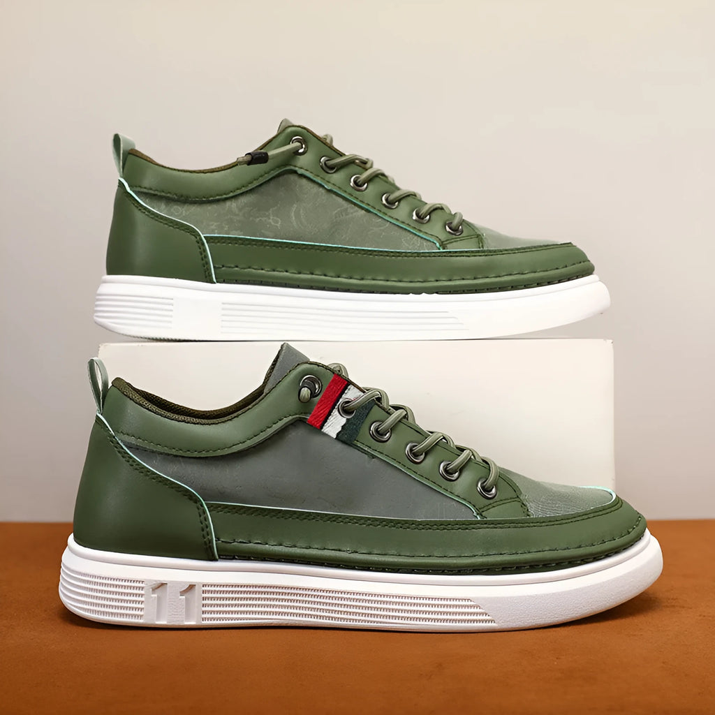 Men's black high-top PU canvas sneakers with a rounded toe and lace-up front on a PVC sole.